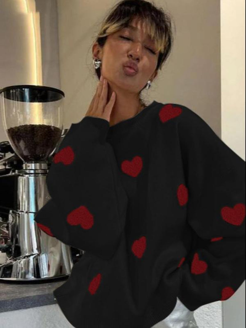 Printed Heart Knitted Sweater